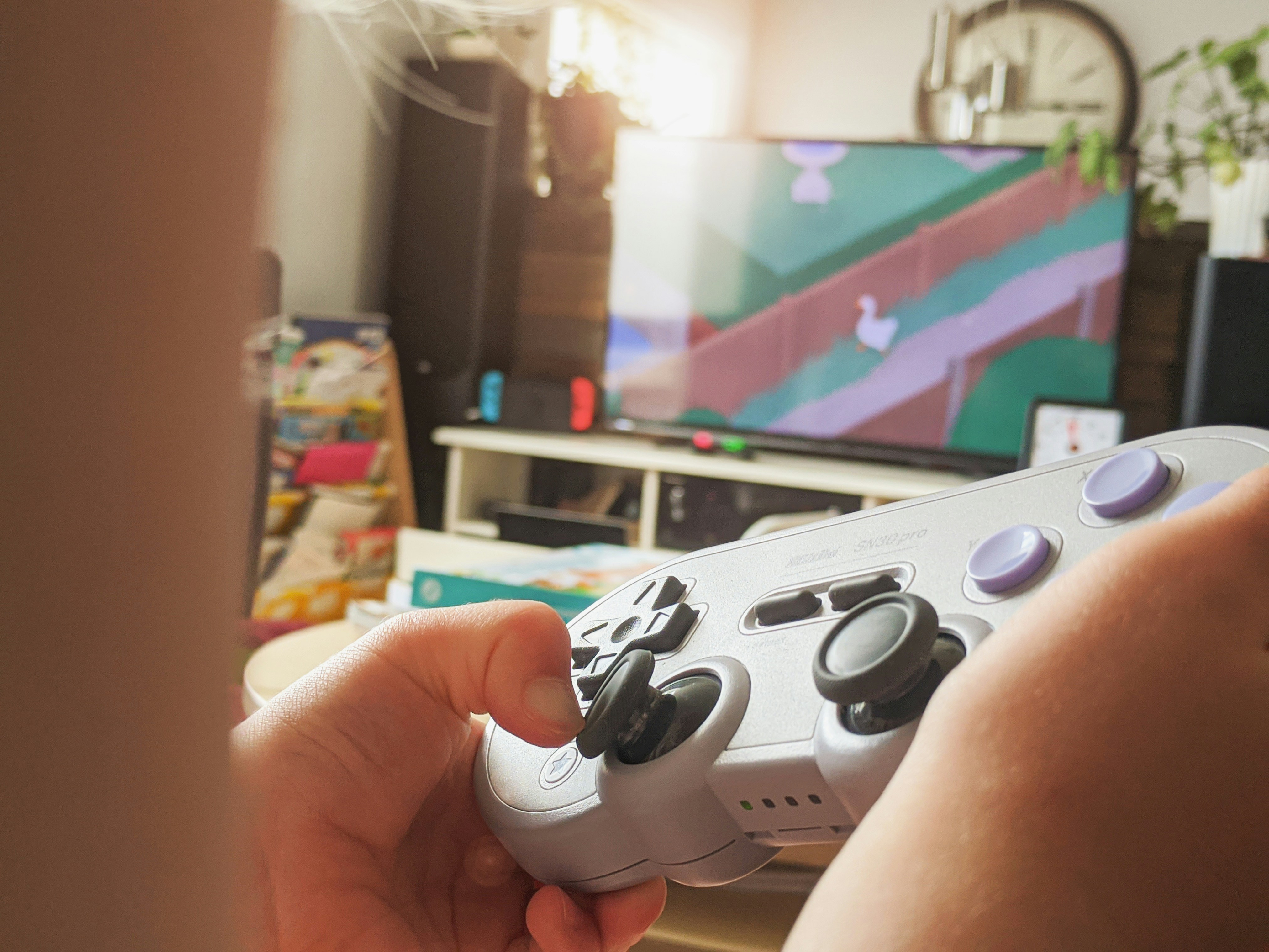 Nintendo Switch OLED docked living-room setup